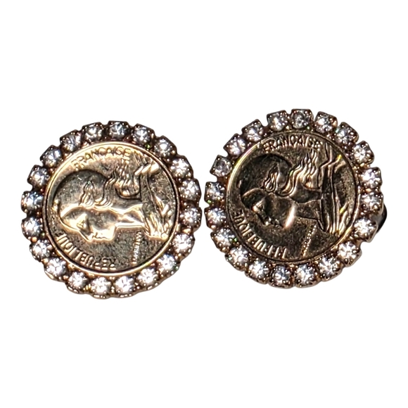 unbranded Jewelry - Napoleon Gold Tone Rhinestones Vintage Earrings